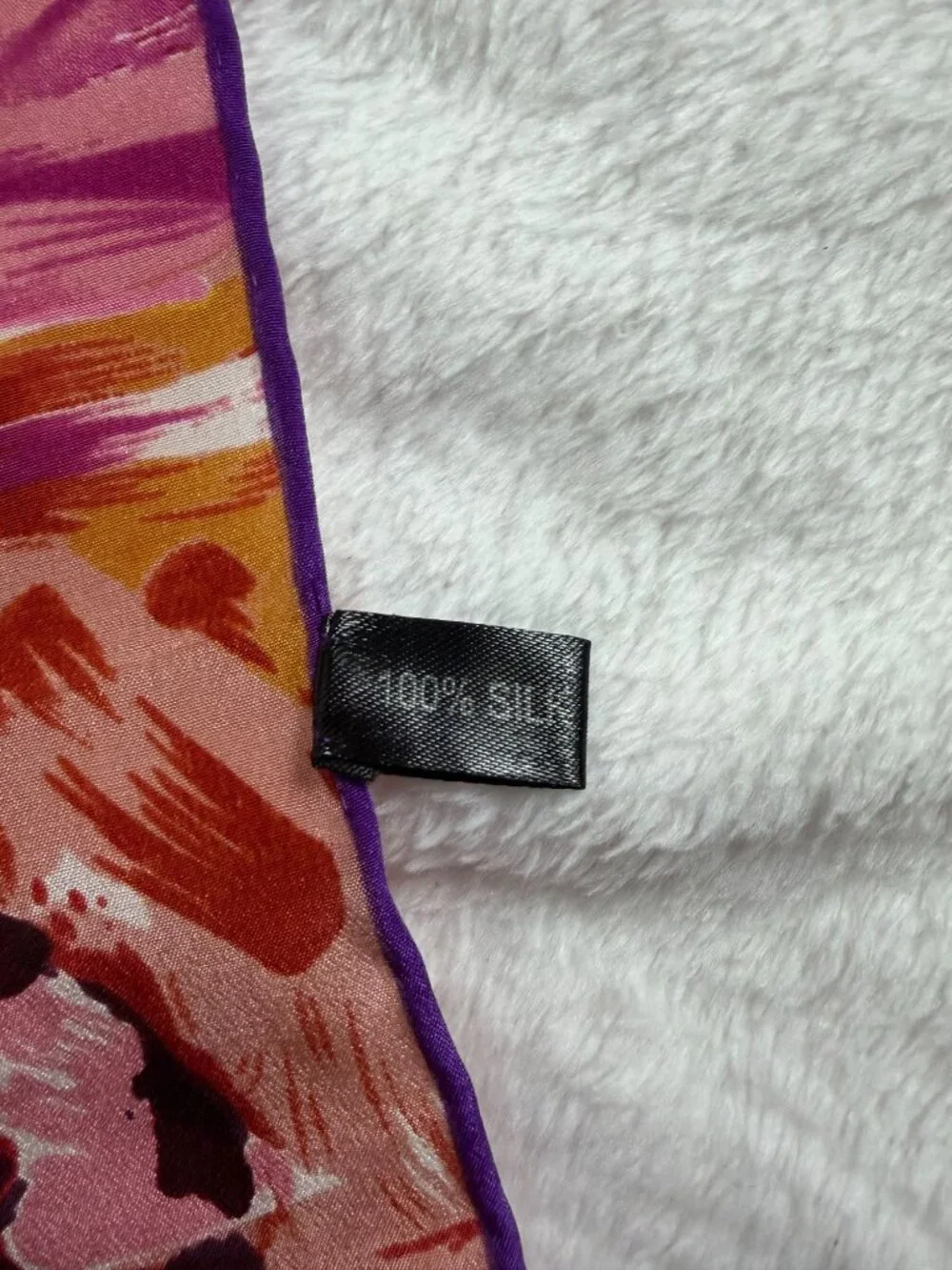 100% Silk Scarf Watercolor Cityscape Print Pink Purple Artsy 62x16 Lightweight